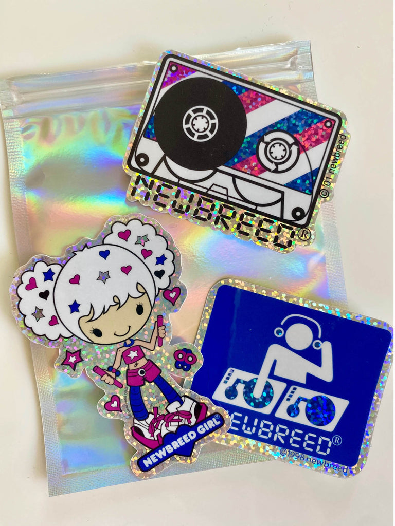 NewBreed Collectable Y2K Rave Glitter Dope Beatz Sickers Pack Of 3