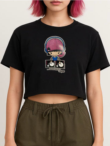 NewBreed® Y2K Glitter BORN TO DJ T-Shirt - Vintage Heavyweight Crop Fit- Only 1