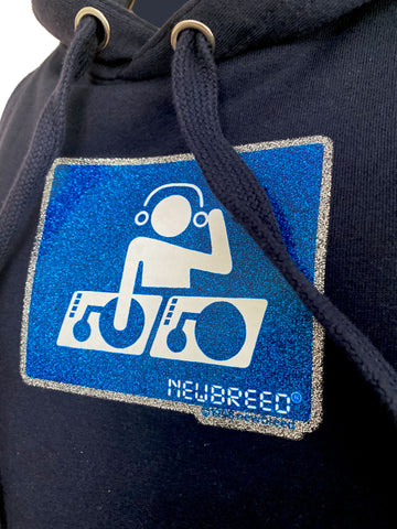 NewBreed®: 1998 Glitter Bathroom DJ Navy Hoodie: Petite Fit