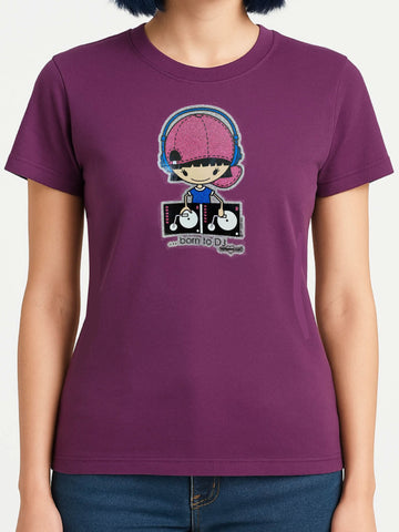NewBreed® Y2K Glitter BORN TO DJ T-Shirt - Vintage Slim Fit