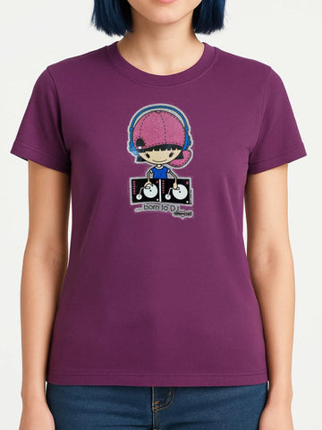 NewBreed® Y2K Glitter BORN TO DJ T-Shirt - Vintage Slim Fit