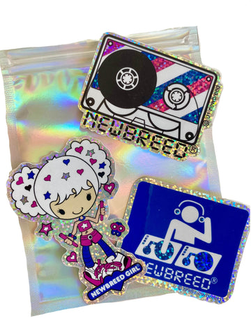 NewBreed® Collectable Y2K Rave Glitter Dope Beatz Sickers Pack Of 3
